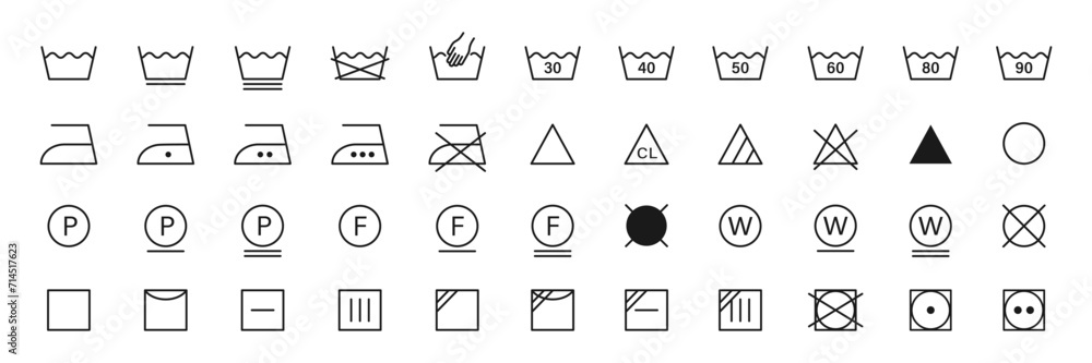 Laundry icons set. Washing symbols. Vector illustration. - obrazy, fototapety, plakaty 