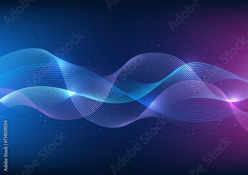 Abstract technology background The combination of particle dot into overlapping waves. It represents communication of big data innovations, Innovation communication future, internet network connection