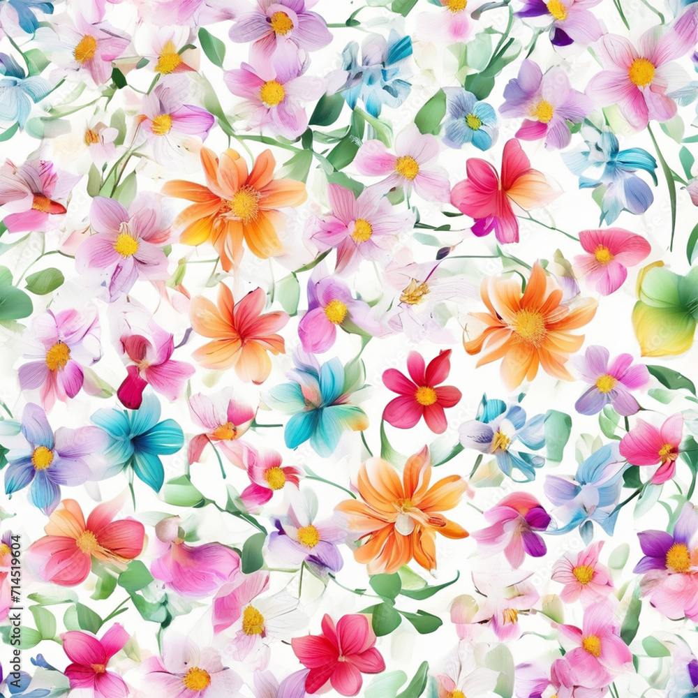 Seamless pattern Brightly colored wildflowers.