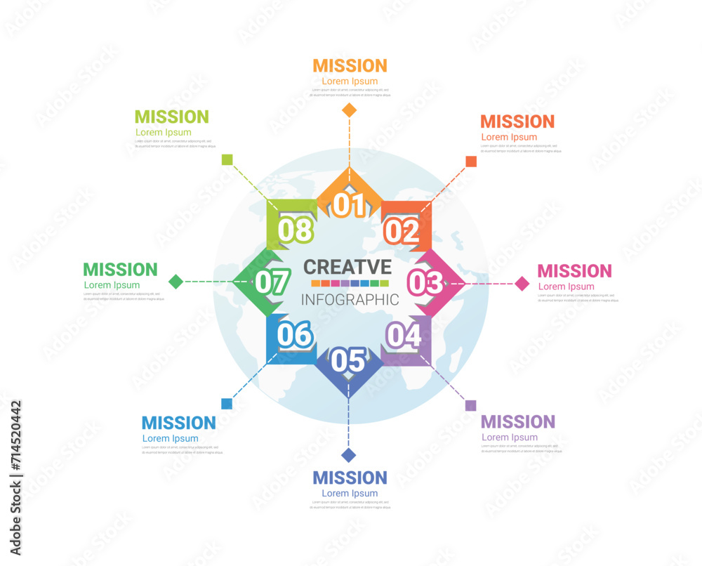 Circle Infographic thin line design and 8 options or steps. Infographics for business concept. Can be used for presentations banner, workflow layout.
