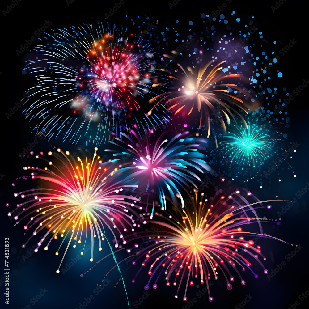 Naklejka premium Holiday Fireworks: Night Lights Joy, created by AI