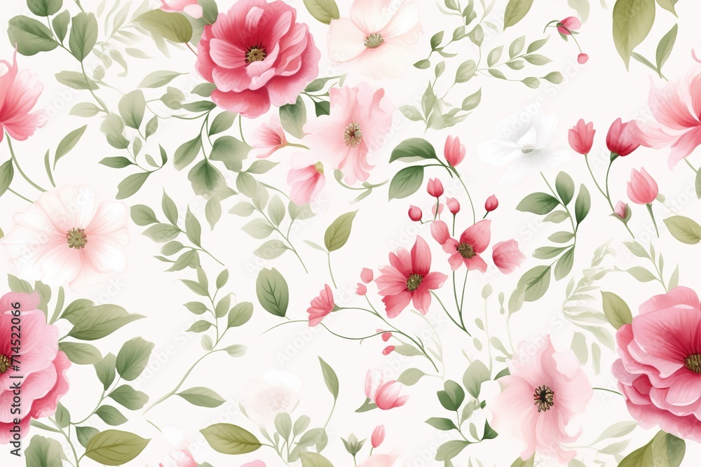 Fototapeta premium Romantic Watercolor Roses in a Seamless Pattern Design Generative AI