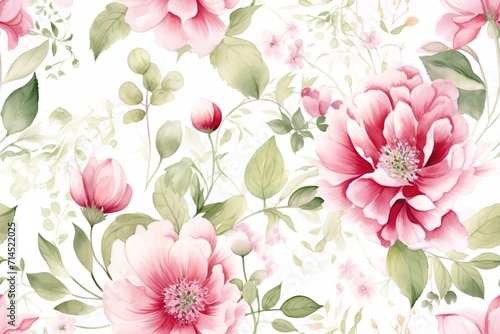 Romantic Watercolor Roses in a Seamless Pattern Design Generative AI