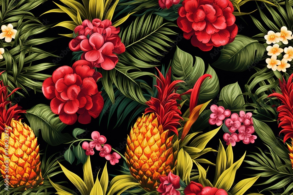 Seamless pattern with hand-drawn watercolor pineapples. Generative AI Seamless pattern with hand-drawn watercolor pineapples. Generative AI