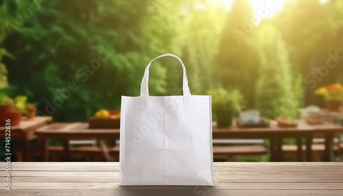 Paper bag on table in restaurant