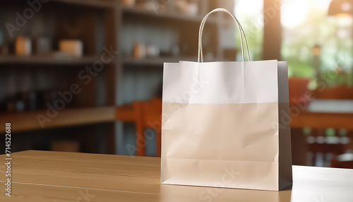 Paper bag on table in restaurant