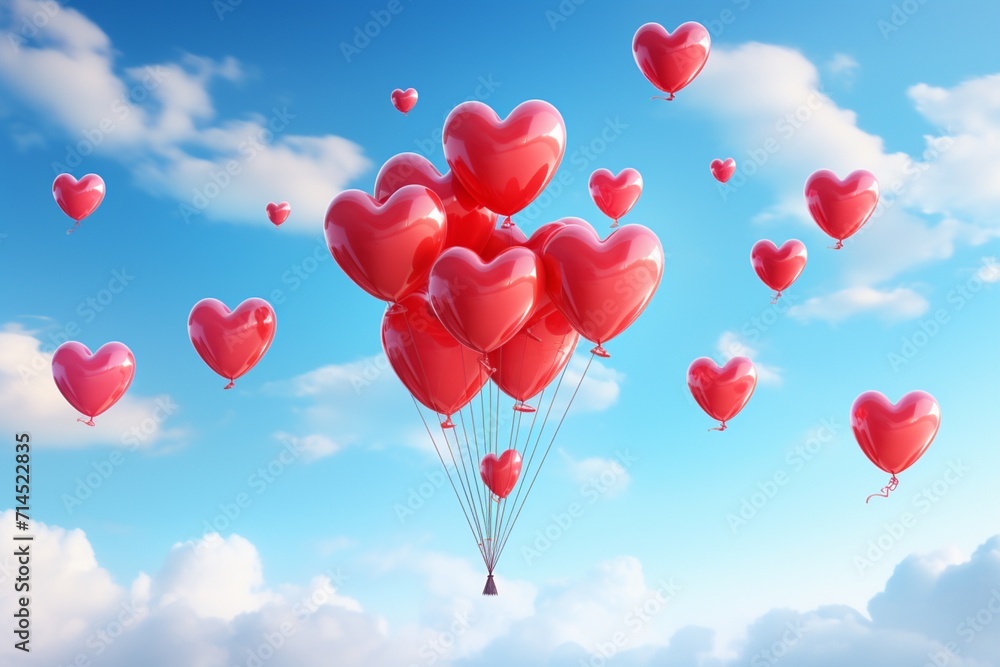 Heart shaped balloons floating in the sky