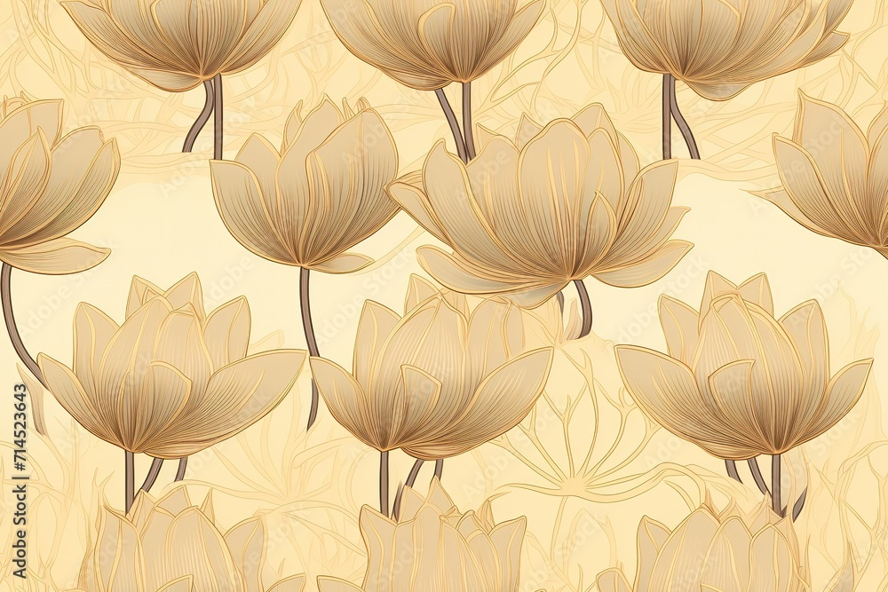 Floral luxury seamless pattern. Gold green blossom shiny flowers vector background. Beautiful repeat ornamental ornate backdrop. Decorative flowers ornament for wallpapers, print, Generative AI