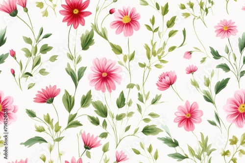 Soft Pink Flowers Watercolor Seamless Pattern Generative AI