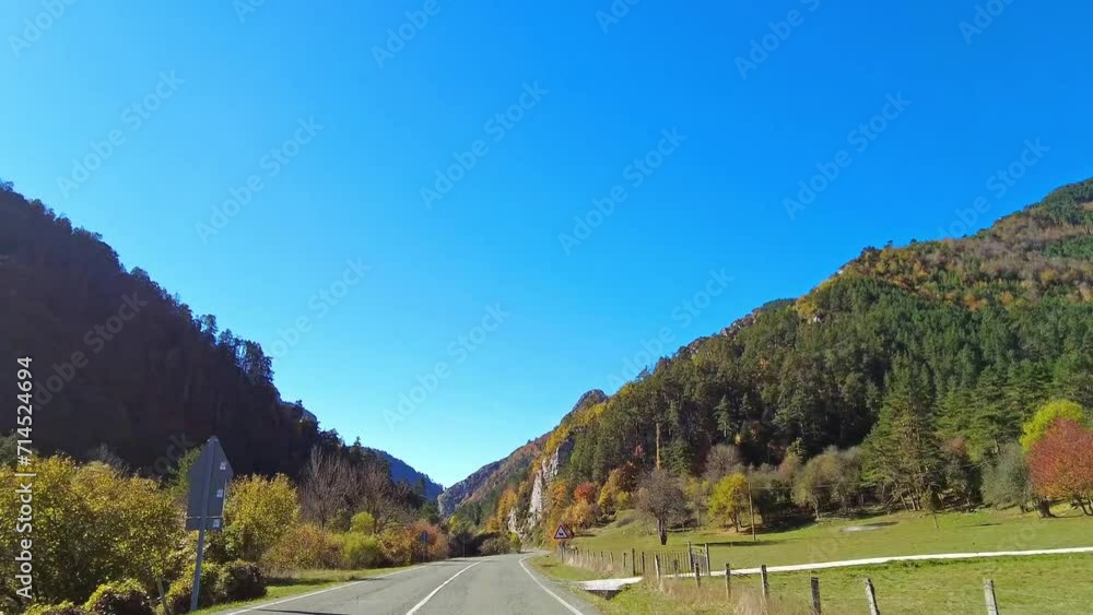 Driving through the Salazar Valley, Valle de Salazar in Navarre, Navarra in Spain, Europe Driving through the Salazar Valley, Valle de Salazar in Navarre, Navarra in Spain, Europe
