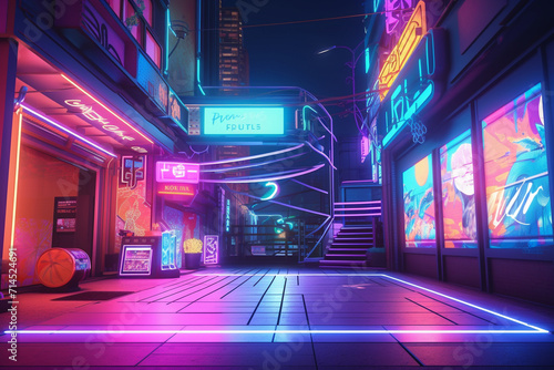 Futuristic Neon-Lit Alleyway at Night. © Henry Saint John