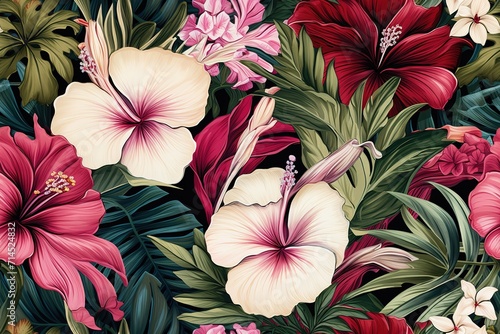 Wallpaper Mural Seamless pattern, abstract art. Watercolor painting, children's wallpaper. Hand-drawn plants. Palms, rainforest, leaves, flowers. modern Art. Prints, wallpapers, posters, cards, murals Generative AI Torontodigital.ca