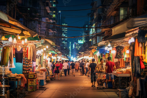 Night Market in Busy Asian Street.