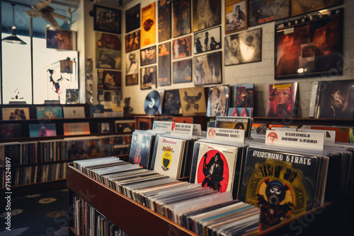 Retro Vinyl Record Store Interior.