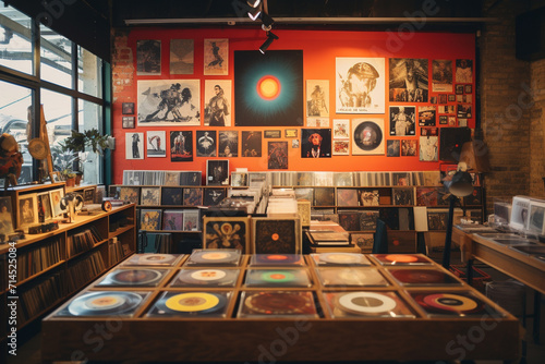 Vintage Record Store Interior. photo