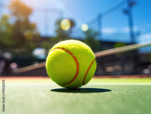 Eyecatching close-up tennis ball and net on court © hassanmim2021