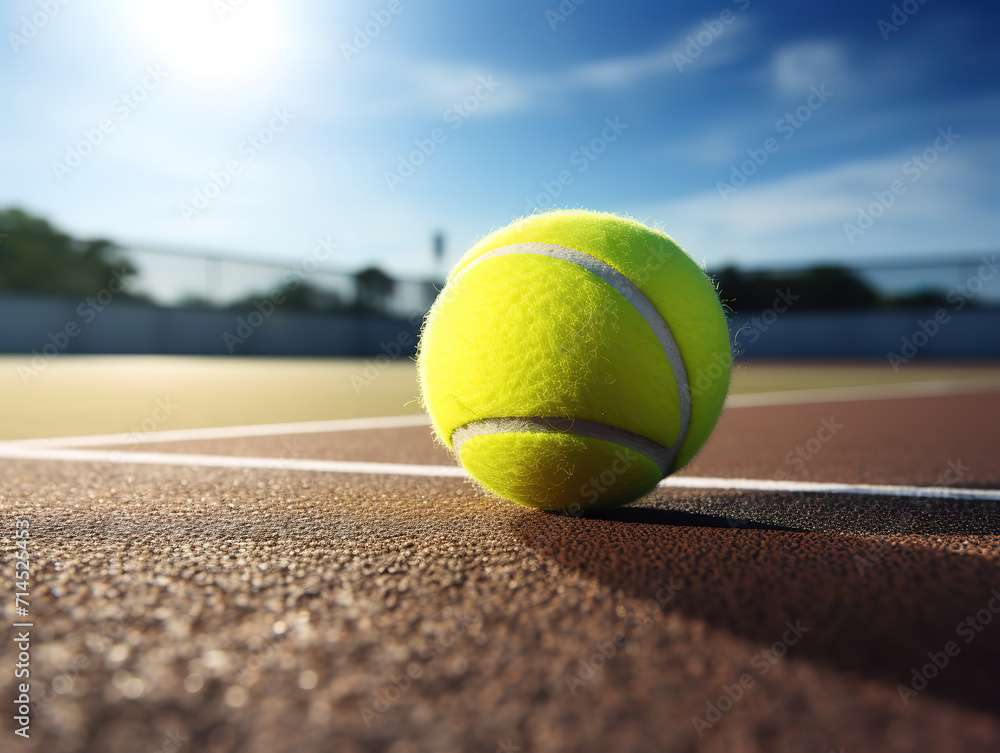 Wonderful Tennis ball on empty court floor close up outdoor sport field for practice and train