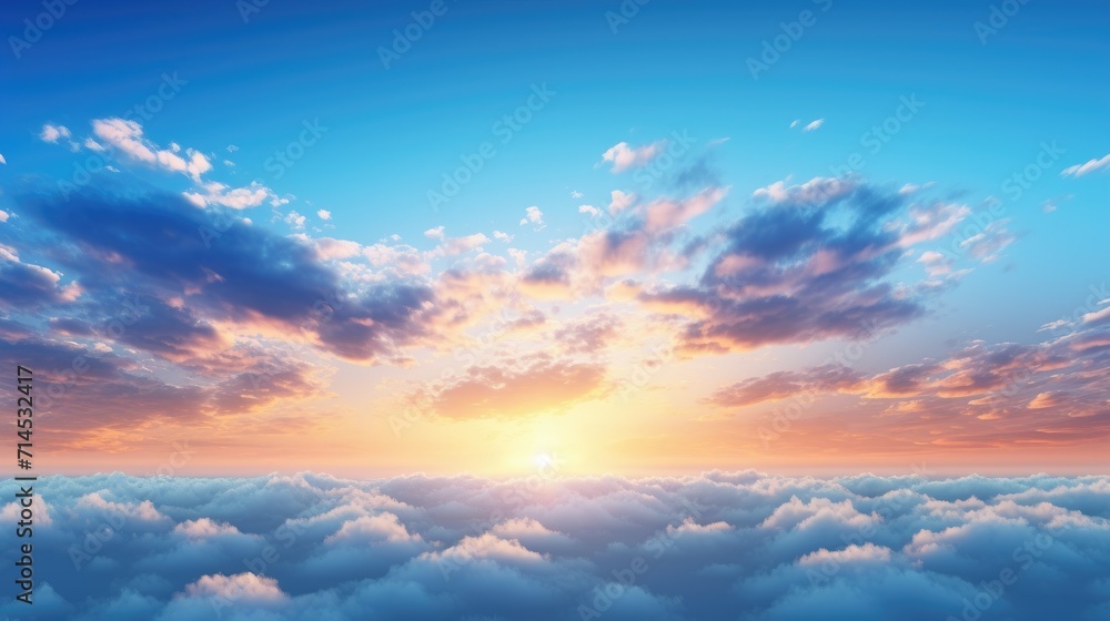 Stunning azure evening sky adorned with white clouds, AI Generated