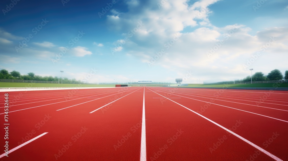 A pristine running track awaits with its smooth surface, ready for runners, Ai Generated.