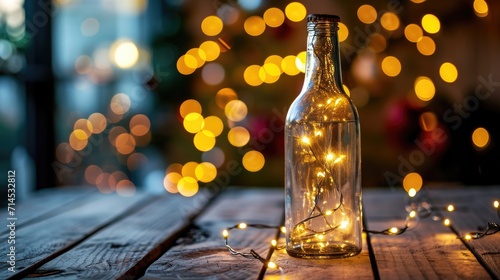 Elegant Glass Bottle with Christmas String Light Ai Generated