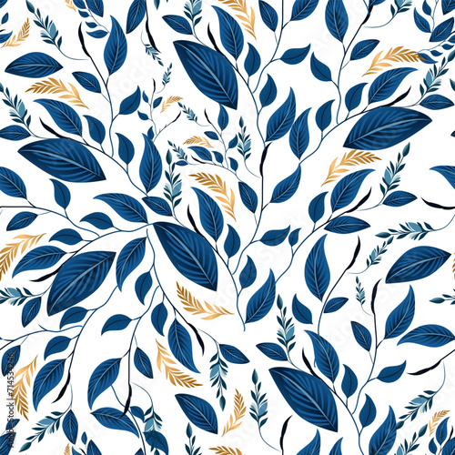 blue floral bail with white background seamless repeating design for textile and fabric