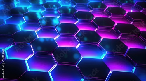 Futuristic hexagon tech background, patterns with glowing edges, high-tech atmosphere with a neon edge