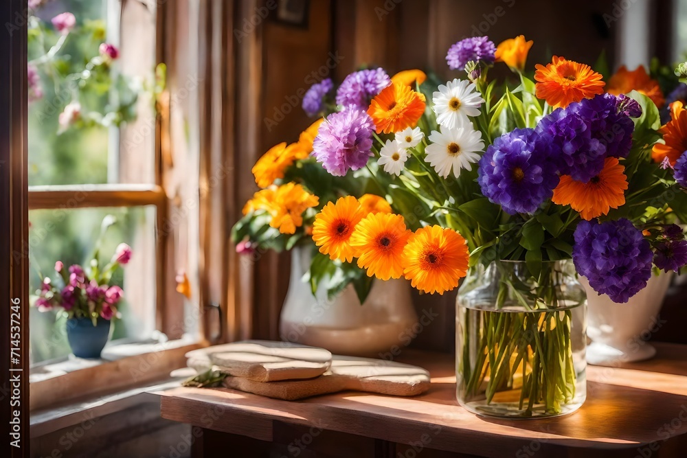 custom made wallpaper toronto digital A radiant spring flower bouquet placed elegantly within a home interior.