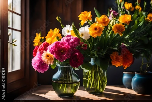  A radiant spring flower bouquet placed elegantly within a home interior.