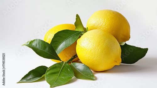 Lemon. Three fruit with leaves isolated on white. Ai Generative
