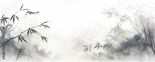 bamboo and branches in black and white, in the style of ink-wash landscape photo