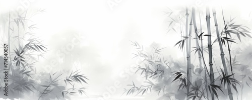 bamboo and branches in black and white, in the style of ink-wash landscape