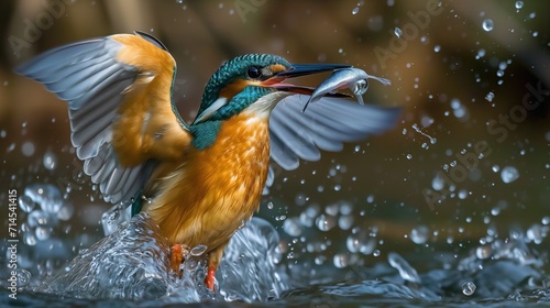 a kingfisher catching a fish off the water © eko