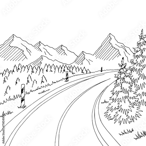 Mountain road graphic black white landscape sketch illustration vector 