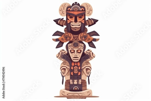 Illustration of a decorative witch doctor totem effigy object on a white background. Generative AI photo