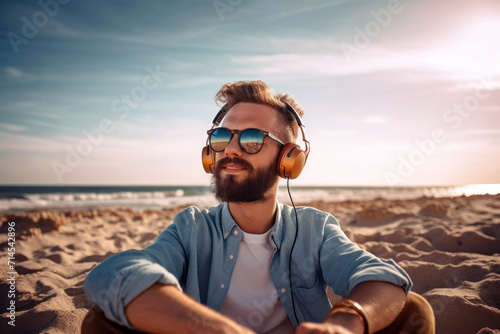 Portrait of a handsome young man enjoying listening to music15