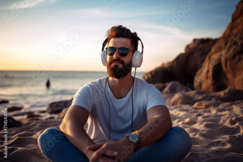 Portrait of a handsome young man enjoying listening to music22