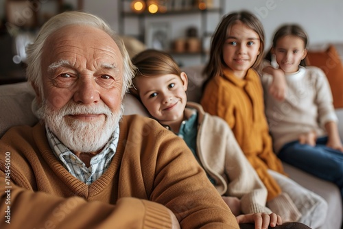 Happy Elderly with Grandchildren Smiling Senior with Loving Family