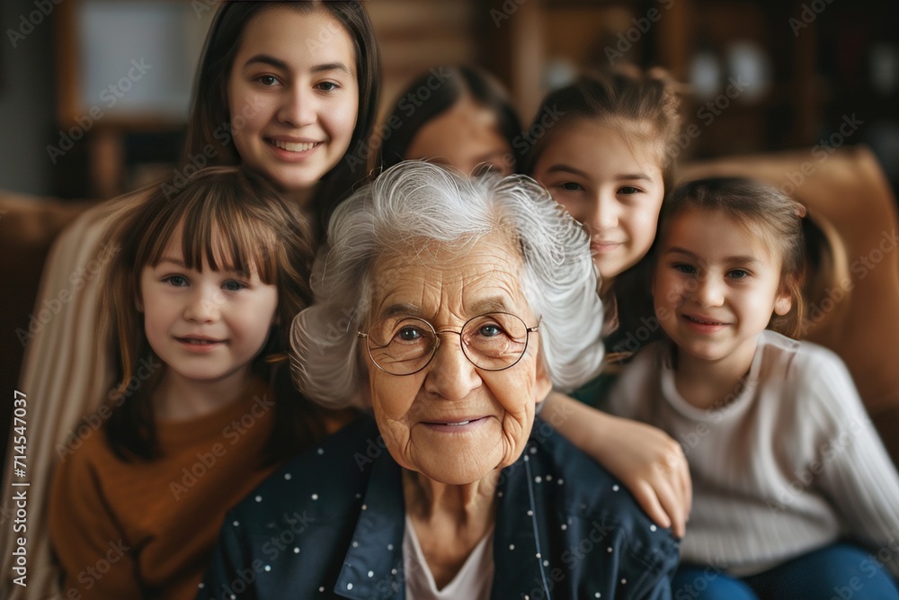 Happy Elderly with Grandchildren Smiling Senior with Loving Family Happy Elderly with Grandchildren Smiling Senior with Loving Family
