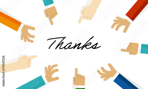 Thank you thanks text at the end of presentation page hand clap attention screen ending show appreciation