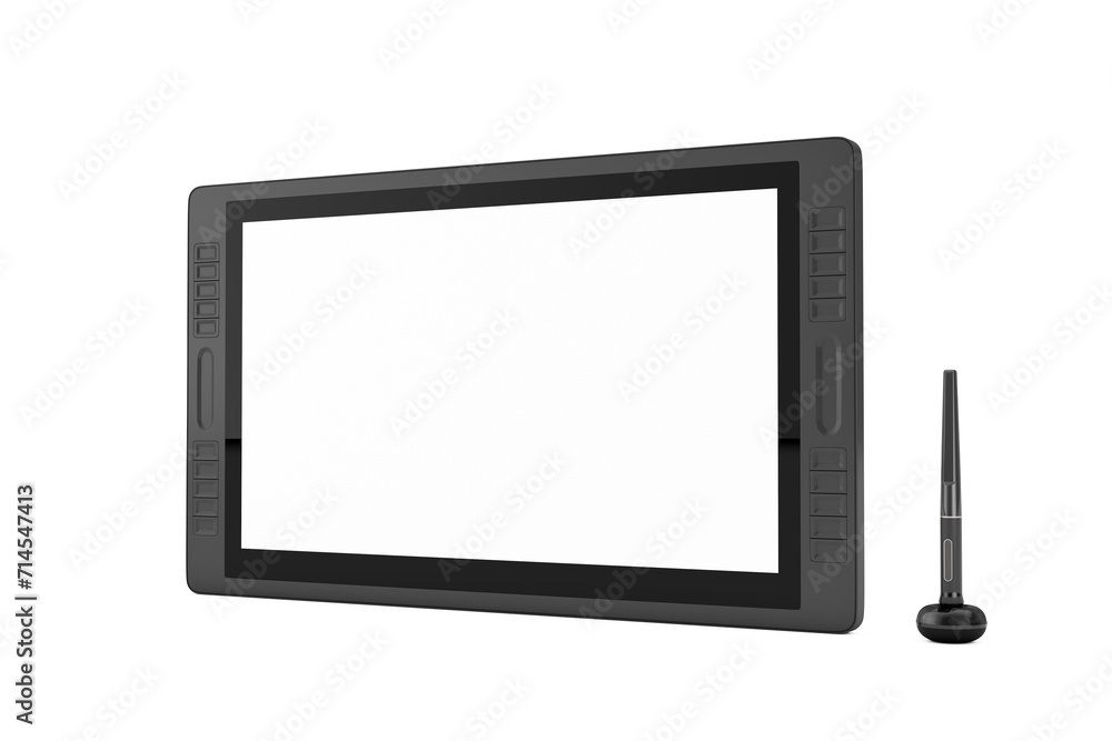 Big Size of Digital Graphics Drawing Tablet Monitor with Pen and Blank Screen for Your Design. 3d Rendering Big Size of Digital Graphics Drawing Tablet Monitor with Pen and Blank Screen for Your Design. 3d Rendering
