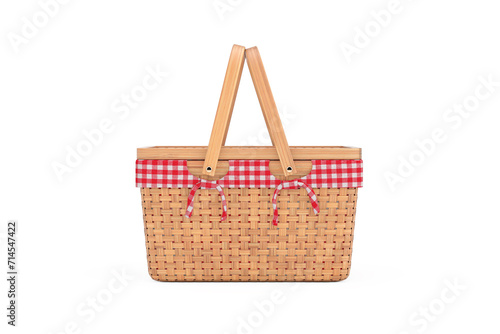 Wicker Picnic Wooden Basket Isolated. 3d Rendering
