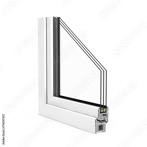 The Cut of Detailed Window PVC Profile. 3d Rendering