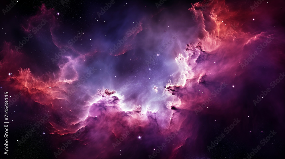 Fototapeta premium Stars, star birth, outer space purple nebula clouds, ai-generated