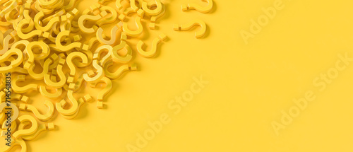 Yellow question marks isolated on yellow background. Question mark background. 3D illustration photo