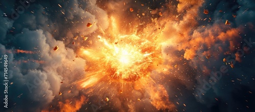 Explosion and debris in abstract background. photo