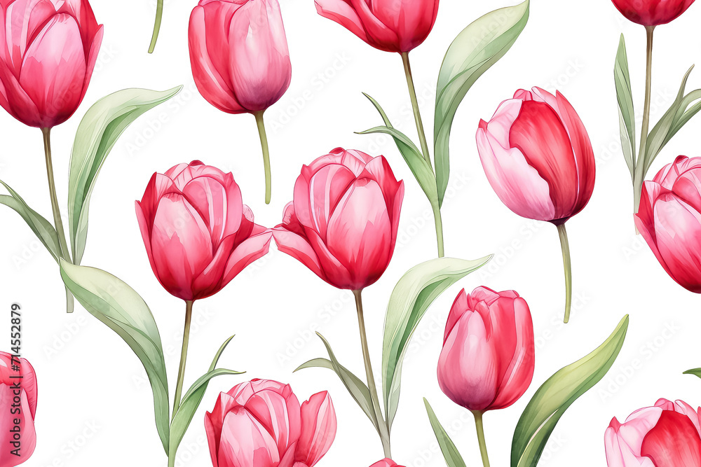 Dutch Red and Pink Tulip watercolor on white background, valentines day concept