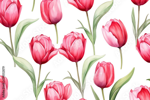 Dutch Red and Pink Tulip watercolor on white background  valentines day concept