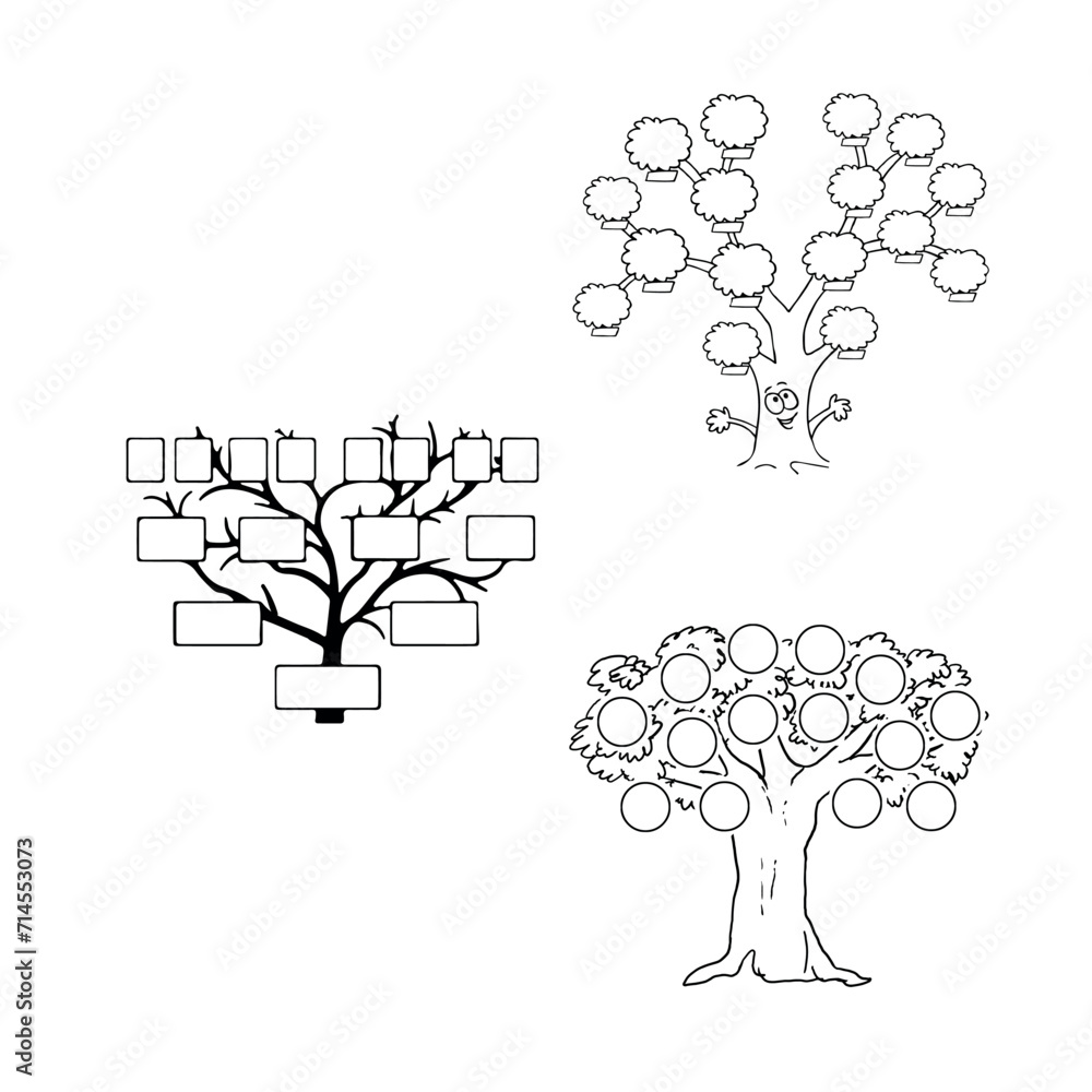 Vecteur Stock Cartoon Sketch Of A Genealogical Tree Roots And Branches 