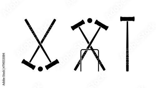 Vintage CROQUET Wood MALLET, black isolated silhouette