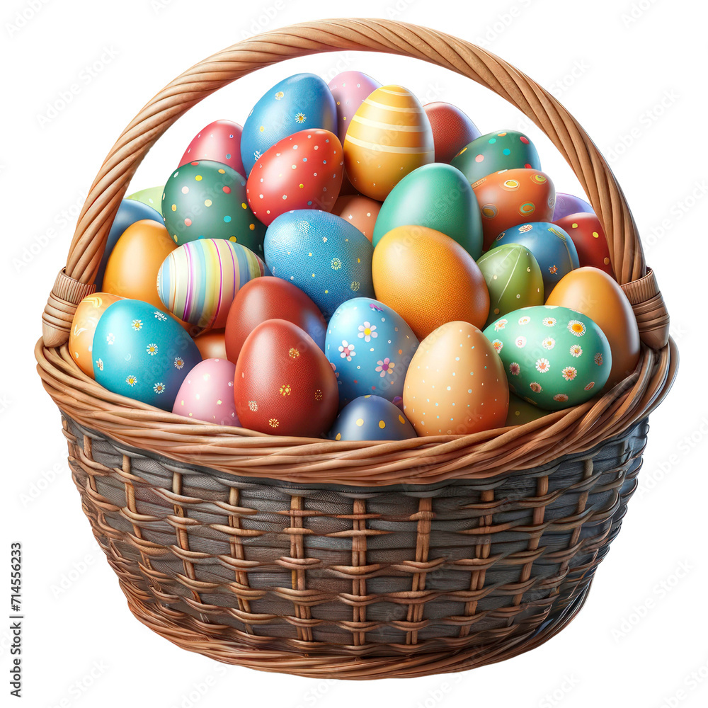 basket filled with colorful Easter eggs, Easter Sunday ,3D rendering png , isolated on a transparent background basket filled with colorful Easter eggs, Easter Sunday ,3D rendering png , isolated on a transparent background